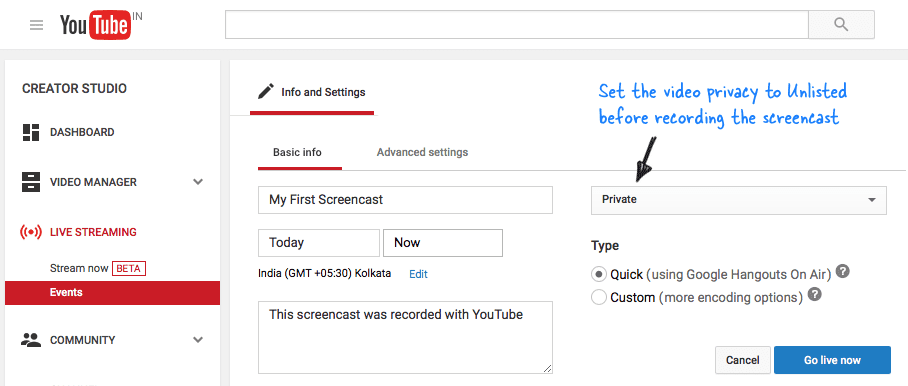 youtube video settings screenshot