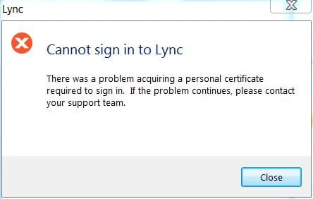 cannot sign in to Lync error message