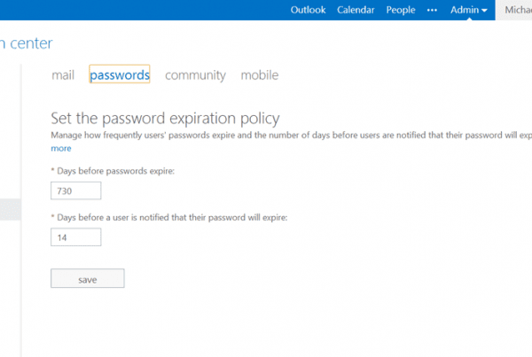 Office 365 Password Expiration Policy screenshot