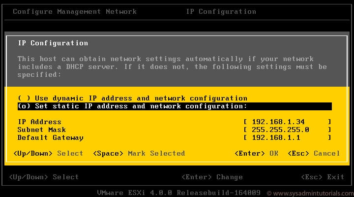 how to assign static ip address in vmware