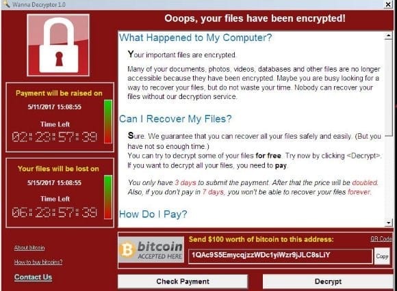 WannaCry Ransomware Screen