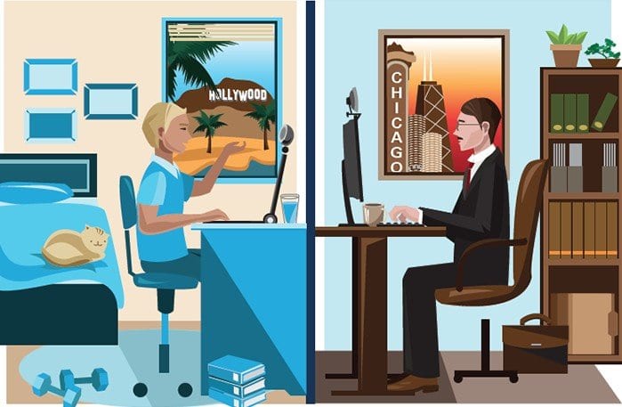 Cartoon of people telecommuting