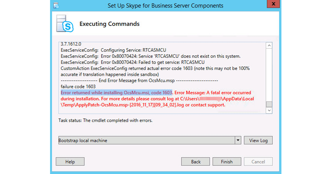 Skype for Business Server Update Error