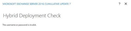 Exchange Hybrid Deployment Check invalid screenshot