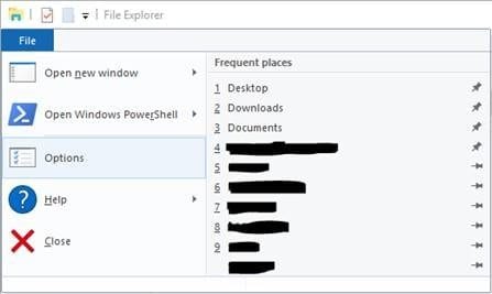 File Explorer Folder Options Screenshot