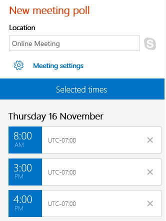 Outlook new meeting poll selected times