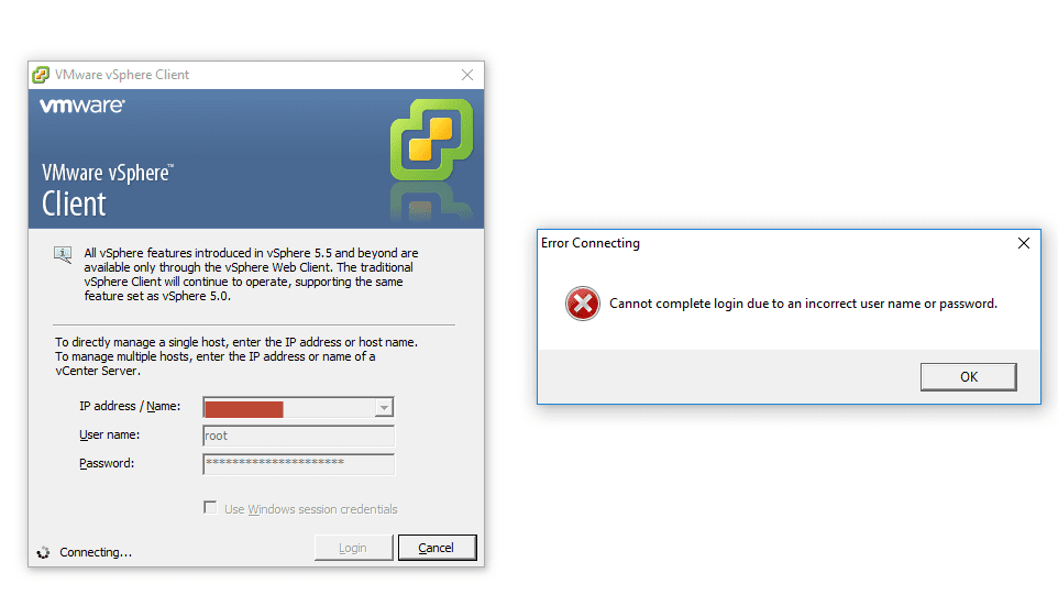 VMware ESXi error message