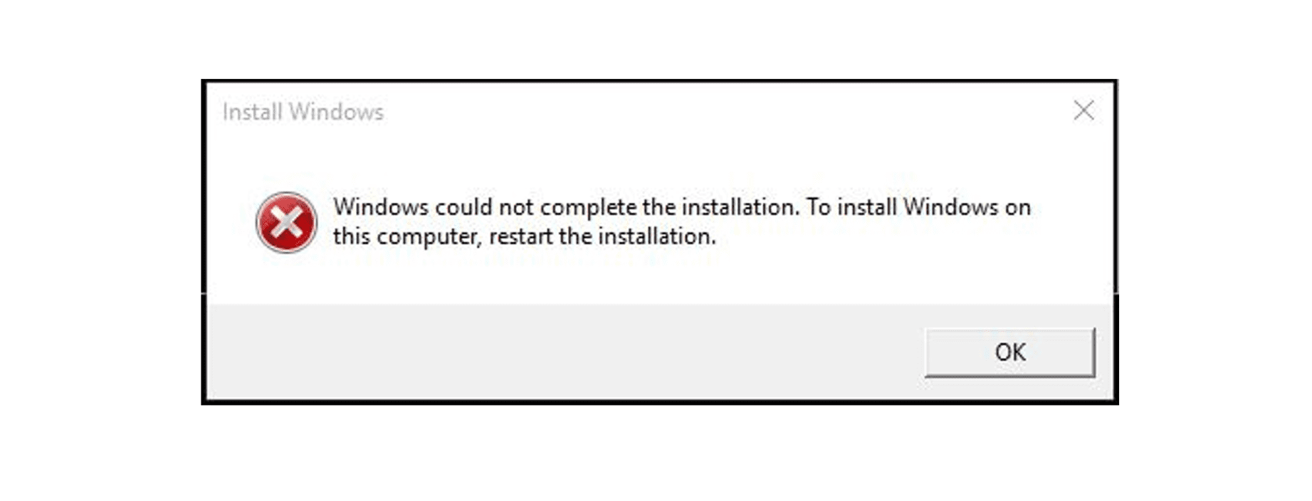 Windows could not complete installation error message