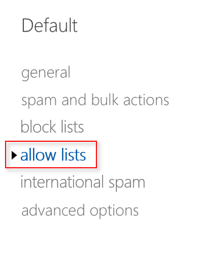 allow lists to whitelist Office 365 emails