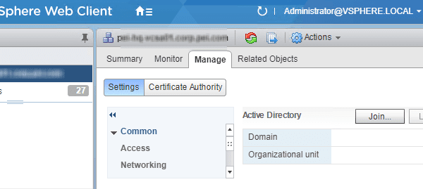 Join VCSA to Domain screenshot