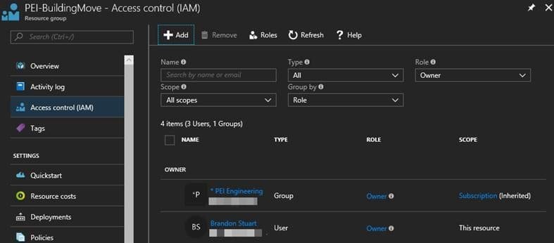 Azure Access Control IAM Resource Groups screenshot