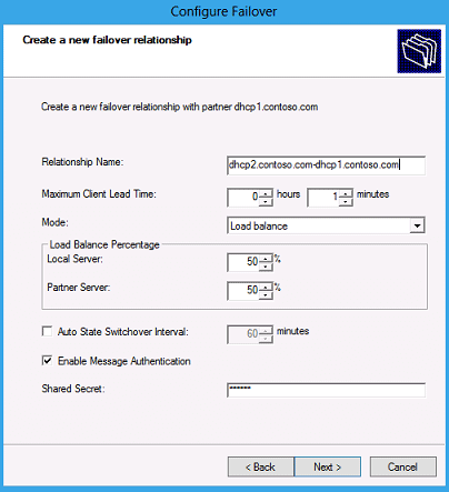 DHCP Configure Failover Screenshot