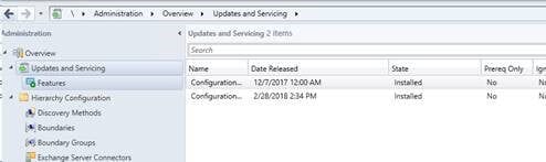 SCCM Administration Pane Updates and Servicing Section