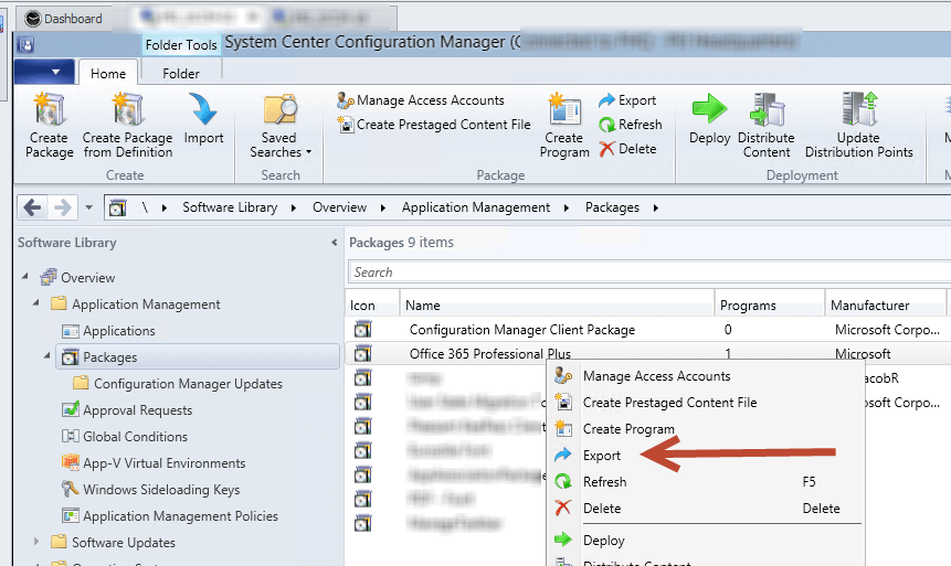 export SCCM Package to new server screenshot