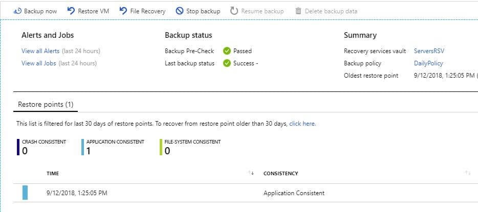 list of stored jobs azure recovery