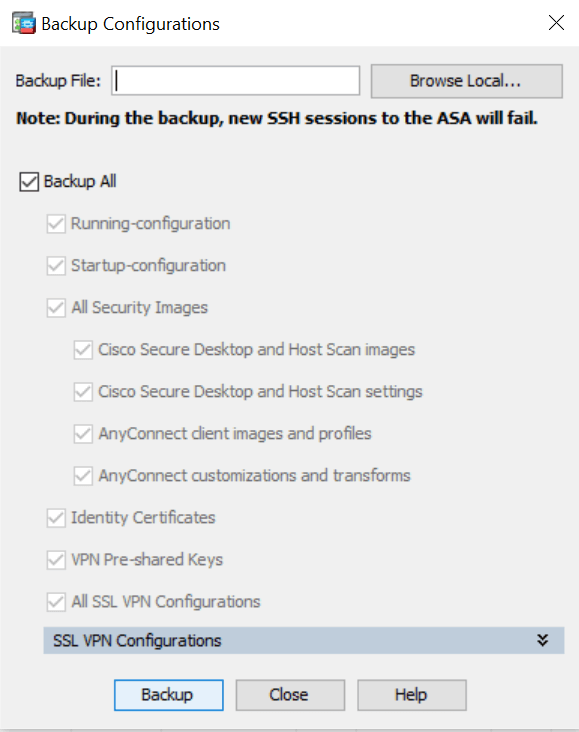 ASDM Backup Configuration screenshots