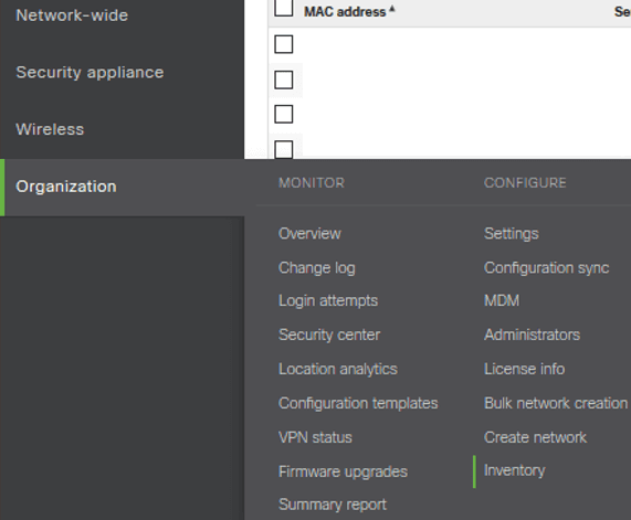 Device Inventory Meraki Dashboard Screenshot