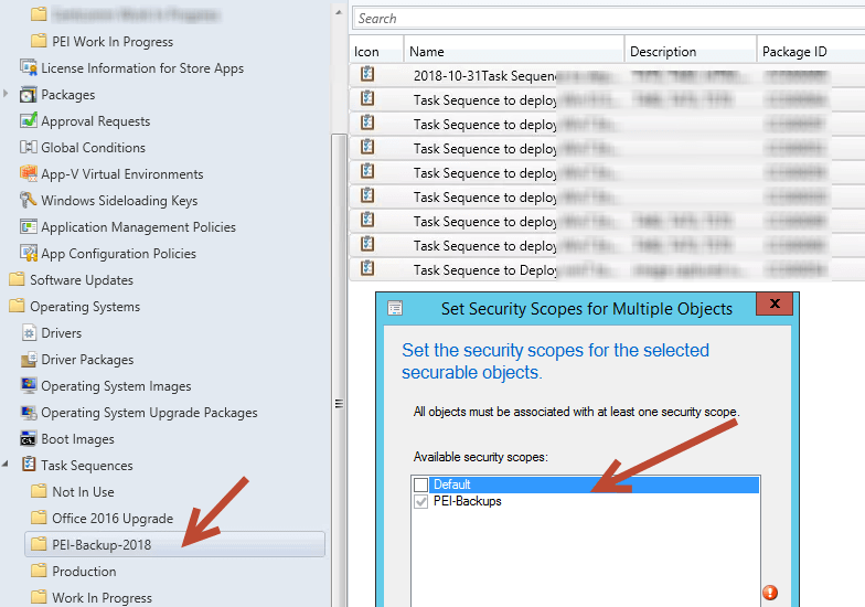 apply security scopes to task sequences