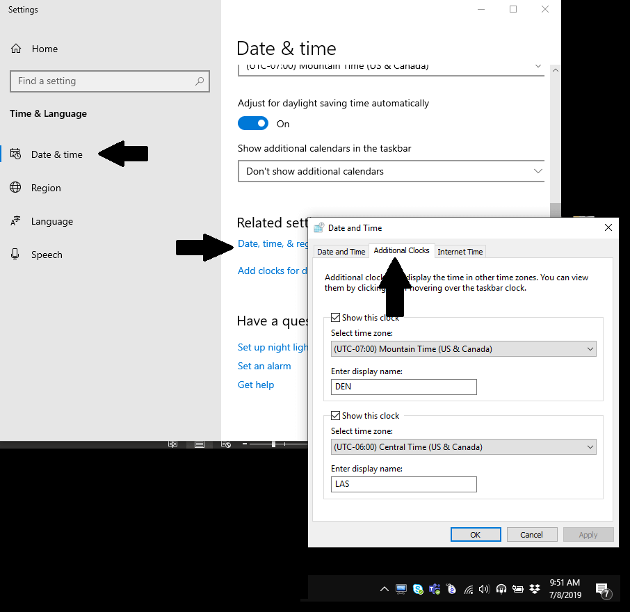 Windows 10 add time zone settings