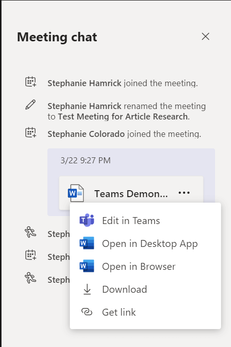 open File in Microsoft Teams meeting