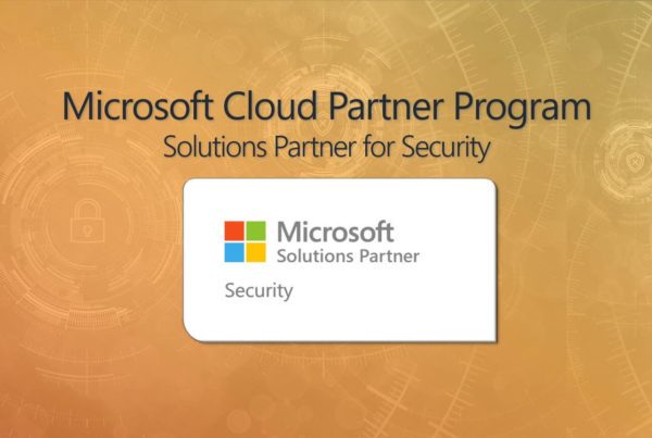 Microsoft Solutions Partner for Security Badge; orange background